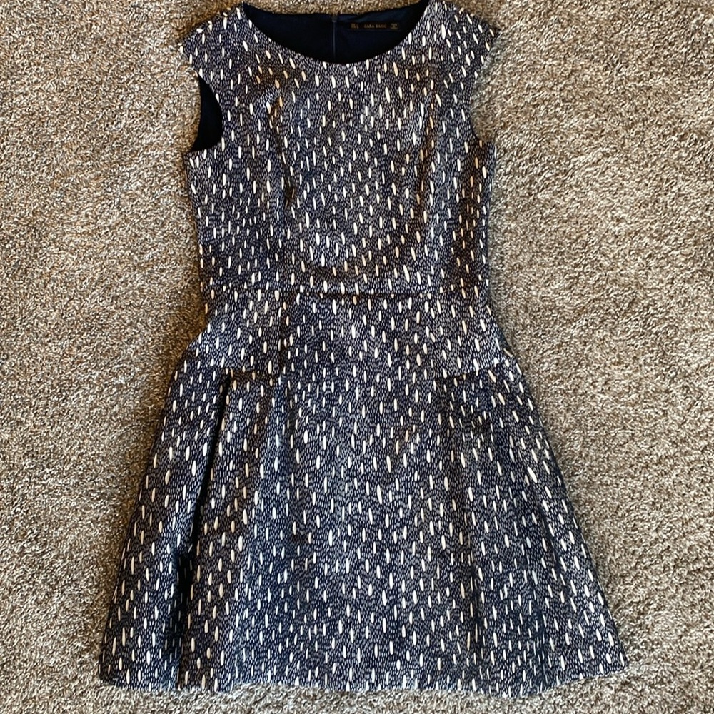 Zara Basic Black W/ White Raindrop Sleeveless Dre… - image 1